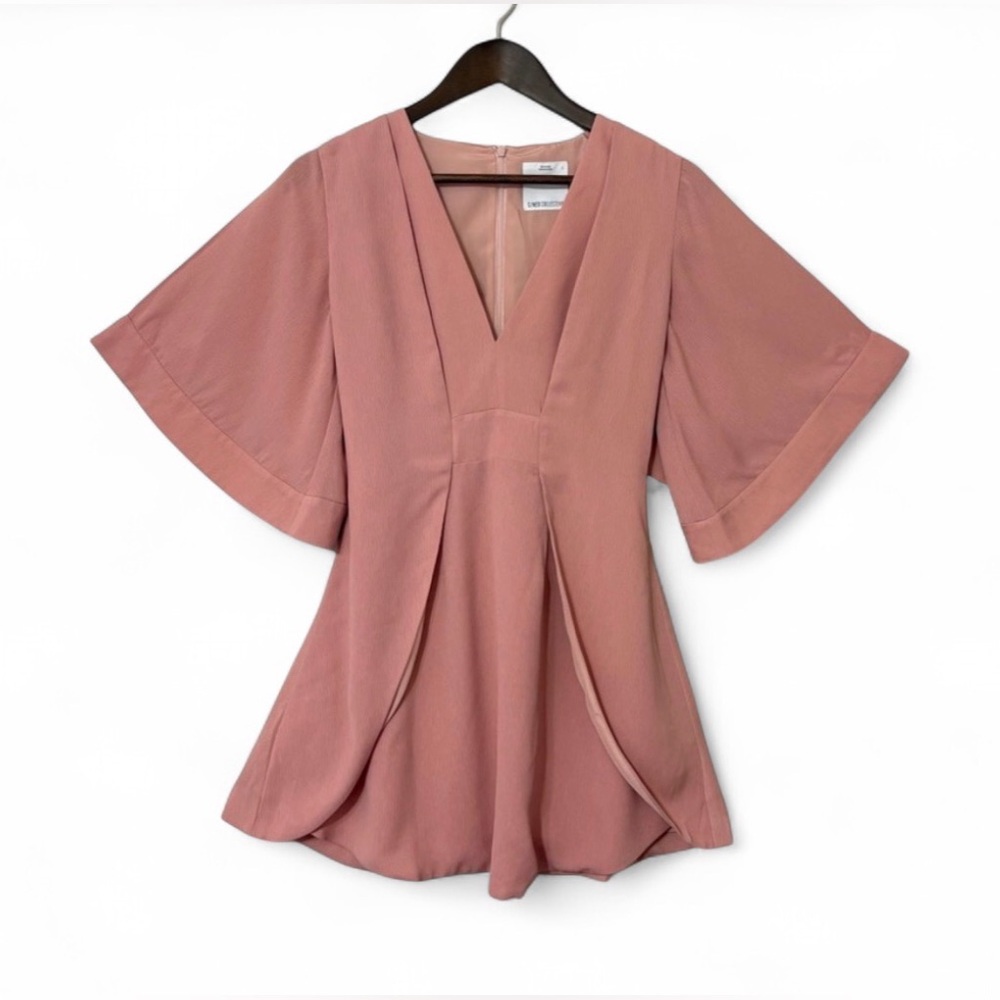 C/MEO Collective Pink Mini Dress Romantic Bell Sleeve Spring Dusty Rose Feminine